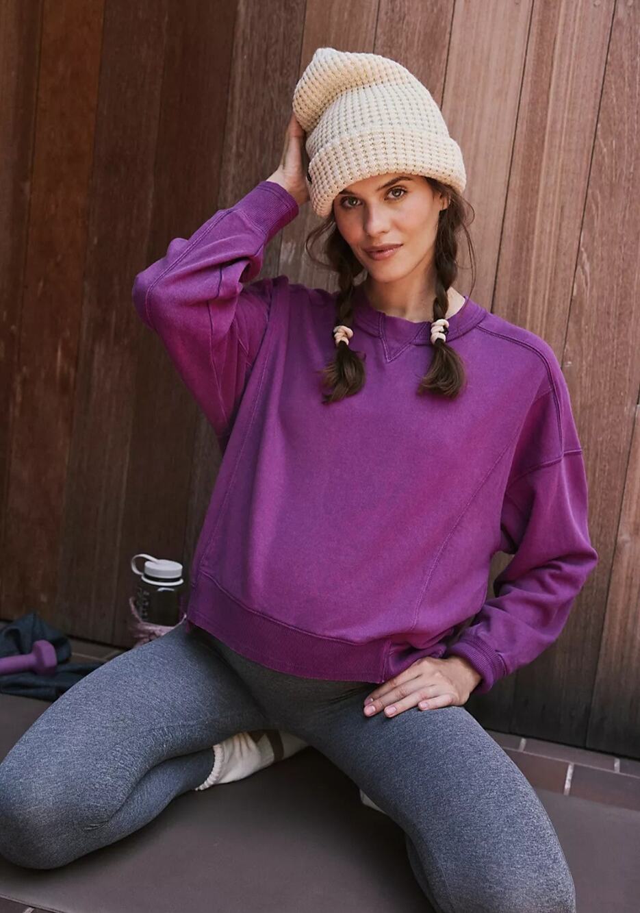 Free People x Hatch Maternity Intercept Crewneck Sweatshirt Fluorescent Berry S